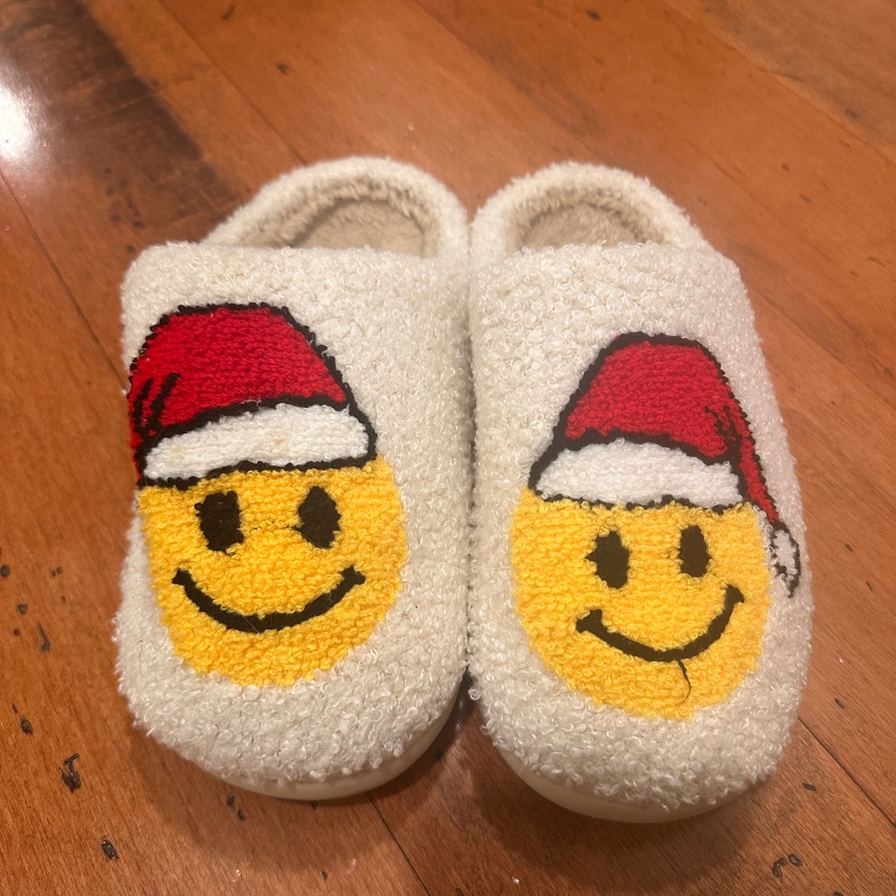 Smiley Face Santa Slippers